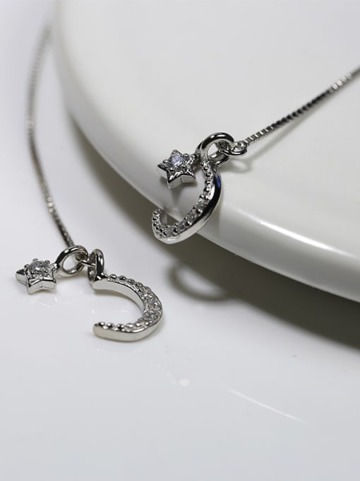 Peng Yuan Fashion Tiny Rhinestones Moon Star 925 Silver Line Earrings 3