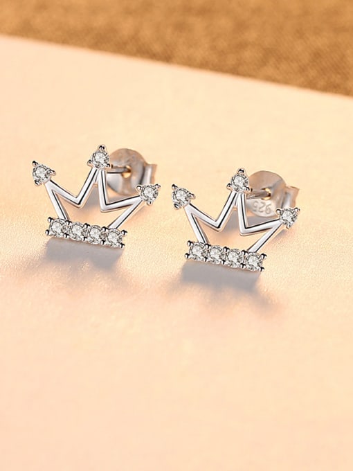 CCUI 925 Sterling Silver With  Cute Crown Stud Earrings