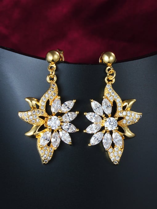 SANTIAGO Delicate 18K Gold Plated Flower Zircon Drop Earrings 2