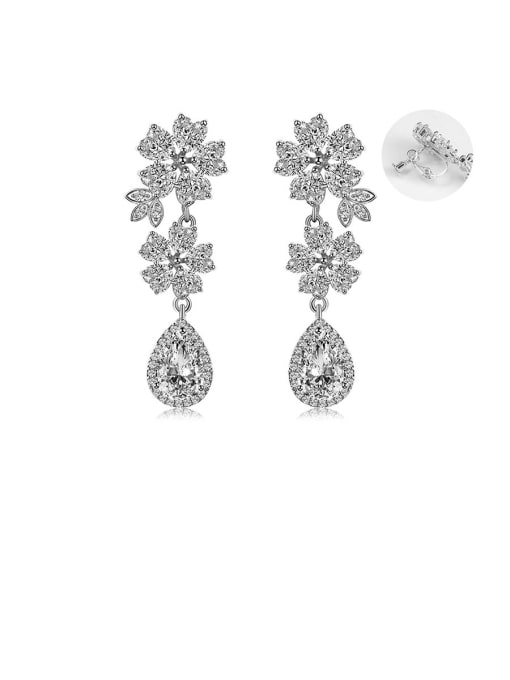 Platinum Ear clip Copper With Cubic Zirconia Luxury Flower Cluster Earrings
