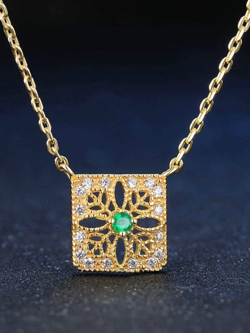 ZK Hollow Square Micro Pave Gold Plated Clavicle Necklace 0