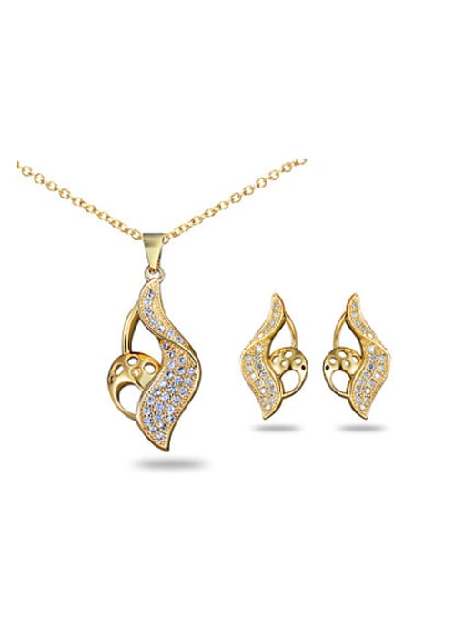 SANTIAGO Anti Allergy 18K Gold Plated Geometric Zircon Two Pieces Jewelry Set