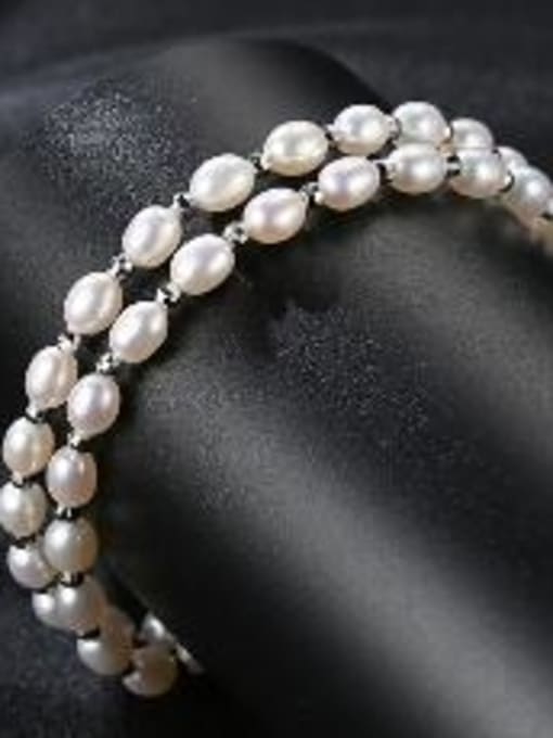 White Pure Silver Freshwater Pearl double Bracelet