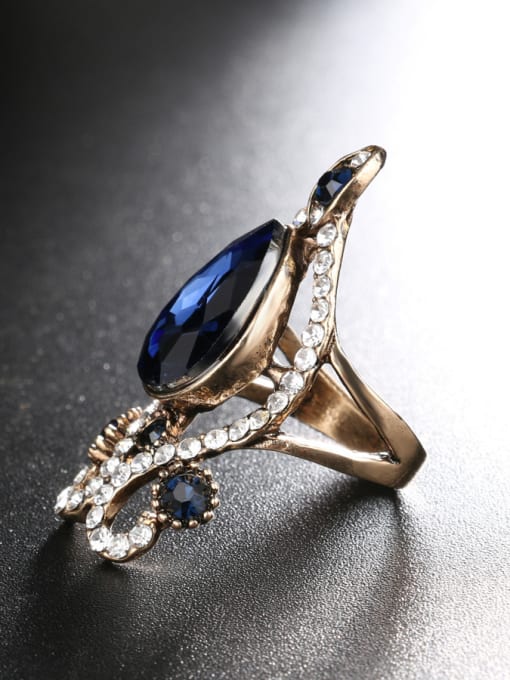 Gujin Retro Personalized style Blue Sapphire stones Crystals Alloy Ring 3