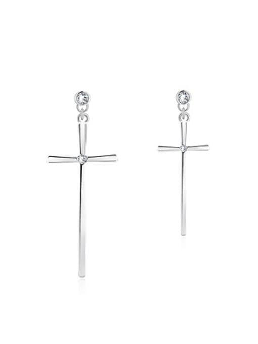 Platinum Simple Cross Zircon Drop Earrings