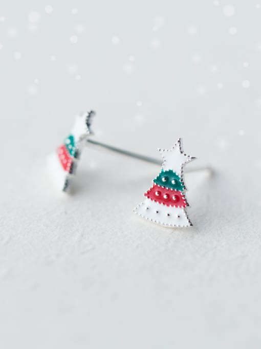Rosh 925 Sterling Silver With Platinum Plated Cute Christmas Tree Stud Earrings 1