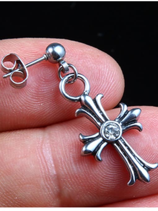 BSL Stainless Steel With Classic Cross Clip On Earrings 1