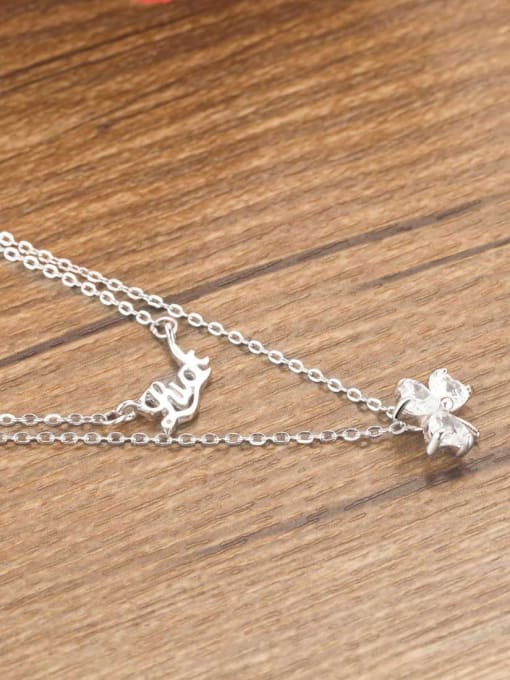One Silver Double Chain Flower Necklace 2
