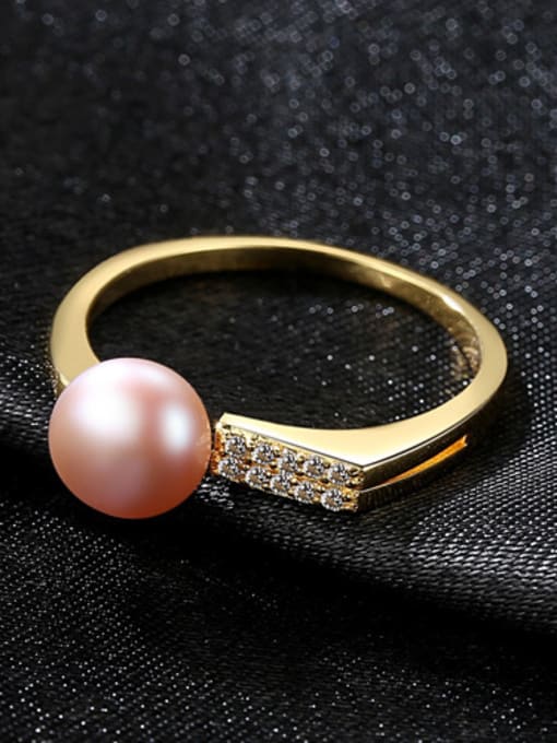 18K Pink Sterling Silver Natural 7-7.5mm freshwater pearl free size ring