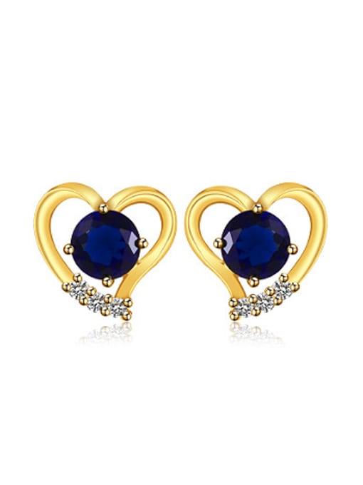 Blue Copper Alloy 24K Gold Plated Fashion Heart-shaped Zircon stud Earring