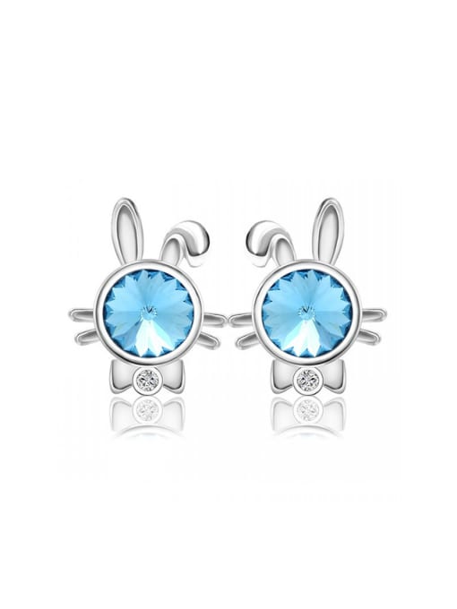 blue Copper Alloy White Gold Plated Creative Bunny Crystal stud Earring