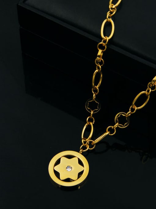 My Model Round Star Pattern Small Pendant Color Plated Necklace