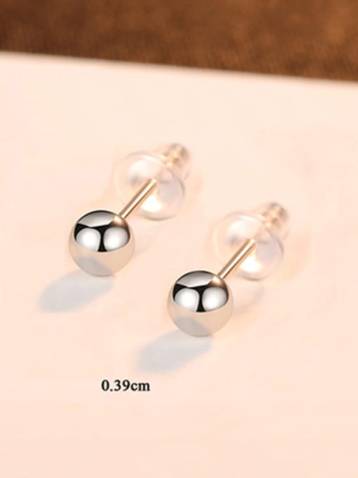 -0.39-24D09 925 Sterling Silver With Platinum Plated Simplistic Round Beads Stud Earrings