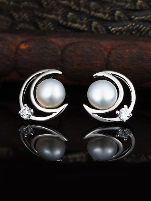 UNIENO Moon  Freshwater Pearls stud Earring 1