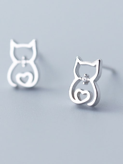Rosh 925 Sterling Silver With Silver Plated Hollow Cute Cat Stud Earrings 2