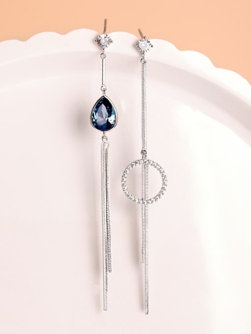 Dan 925 Sterling Silver With Crystal Classic Water Drop Long Stream Comb  Earrings 4