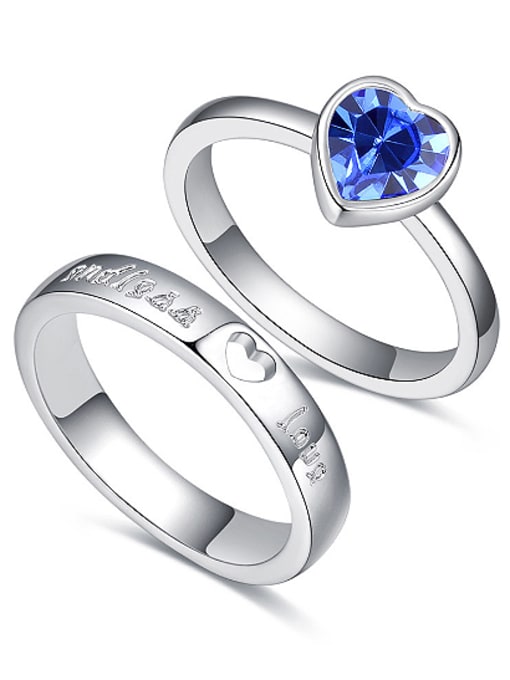 royal blue Simple Heart Swaroski Crystal Alloy Lovers Ring