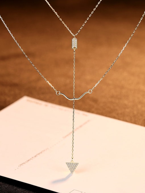 CCUI 925 Sterling Silver With  Cubic Zirconia Simplistic Bow and arrow Hook Multi Strand Necklaces 2