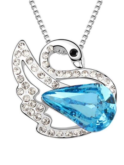 blue Elegant austrian Crystals Swan Pendant Alloy Necklace