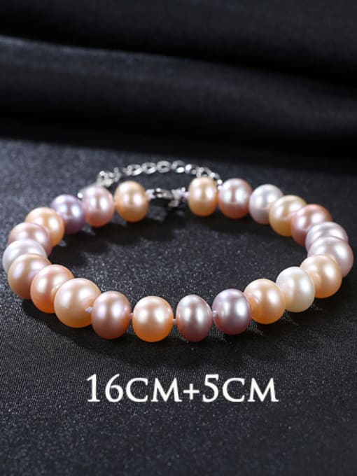 Mixed Color Sterling Silver 8-9mm flat mixed color natural freshwater pearl bracelet