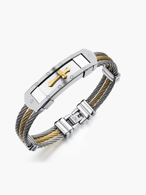 gold Fashion Cross Titanium Smooth Unisex Bracelet