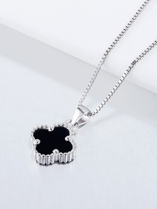 OUXI Fashion S925 Sterling Silver Flower-shaped Zircon Necklace 4
