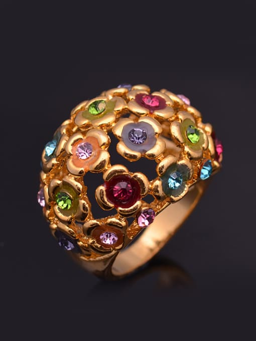 Wei Jia Exaggerated Colorful Rhinestones Gold Plated Alloy Ring 0