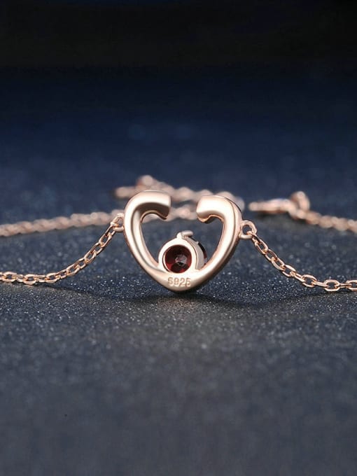 ZK Hollow Heart-shape Silver Bracelet with Garnet 2