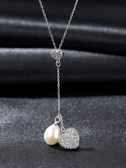 White Pearl Pure silver zircon love  natural freshwater pearl necklace