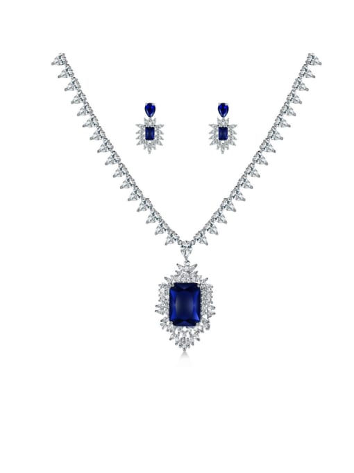 Platinum  blue Copper With Platinum Plated Simplistic Geometric  Pendant 2 Piece Jewelry Set