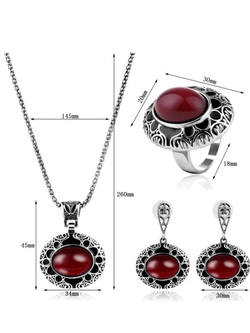 BESTIE 2018 2018 2018 Alloy Antique Silver Plated Vintage style Artificial Stones Oval-shaped Three Pieces Jewelry Set 3