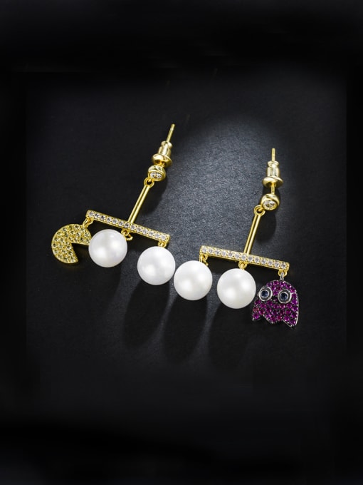 ALI Creative new style bean imitation pearl cartoon micro-inlay  Zircon Earrings 0