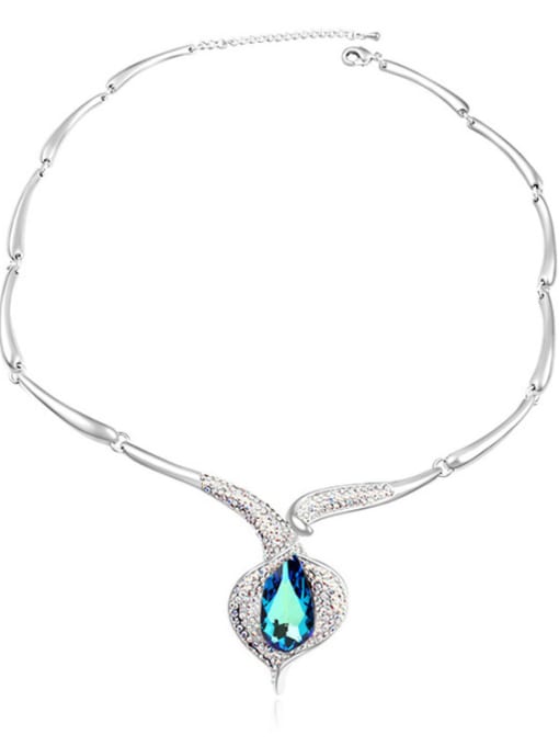 light blue Fashion austrian Crystals Heart Pendant Alloy Necklace