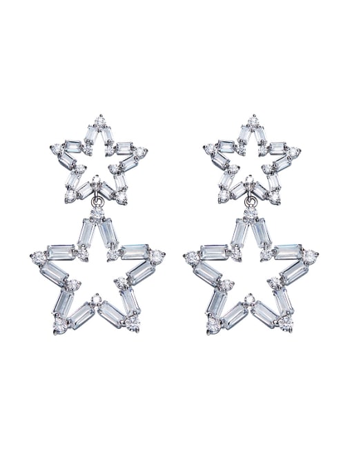 CEIDAI Simple White Zirconias-covered Hollow Star Alloy Stud Earrings 0