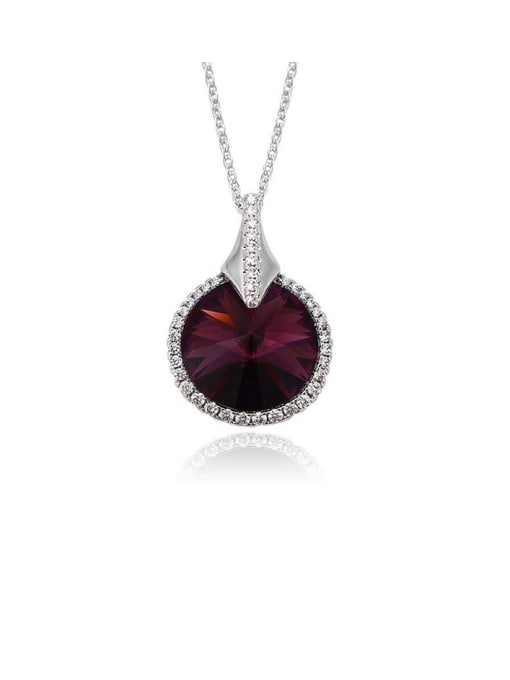 deep purple Copper Alloy White Gold Plated Fashion Round Crystal Necklace