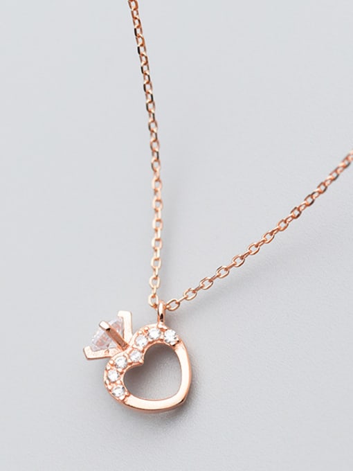 Rosh S925 Silver Necklace female fashion fashion Diamond Heart Necklace sweet temperament short chain D4317 female clavicle 3