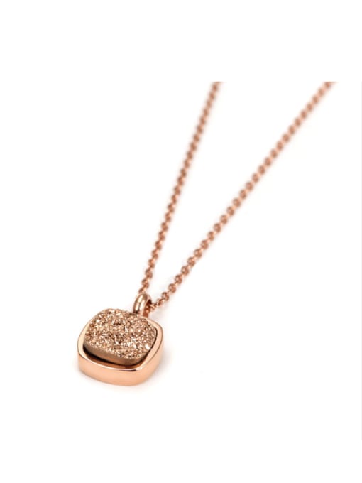 JINDING Simple Square Shaped Steel Rose Gold Crystal Necklace 0