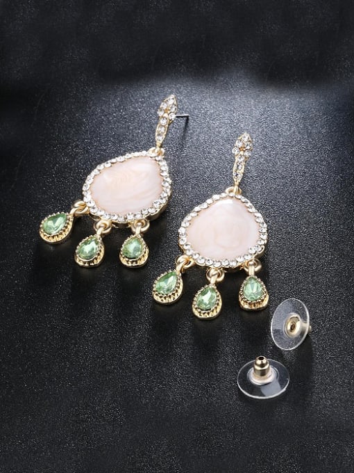 Gujin Retro style Green Crystals White Rhinestones Shell Three Pieces Jewelry Set 2