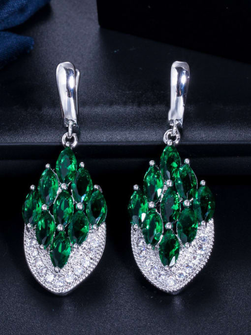 green Copper With Platinum Plated Fashion Water Drop Cluster Earrings