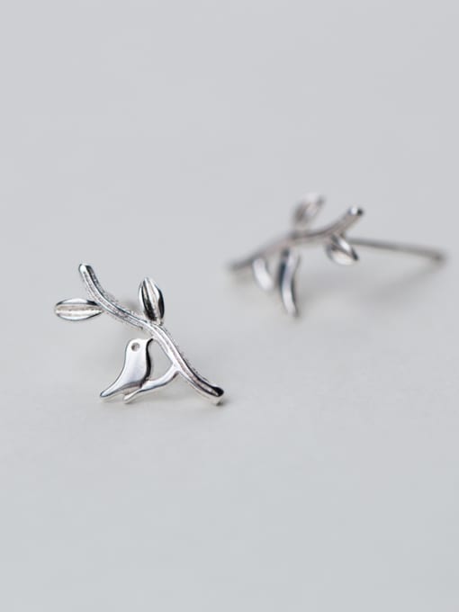 Rosh Fresh Leaf And Bird Design S925 Silver Stud Earrings 0