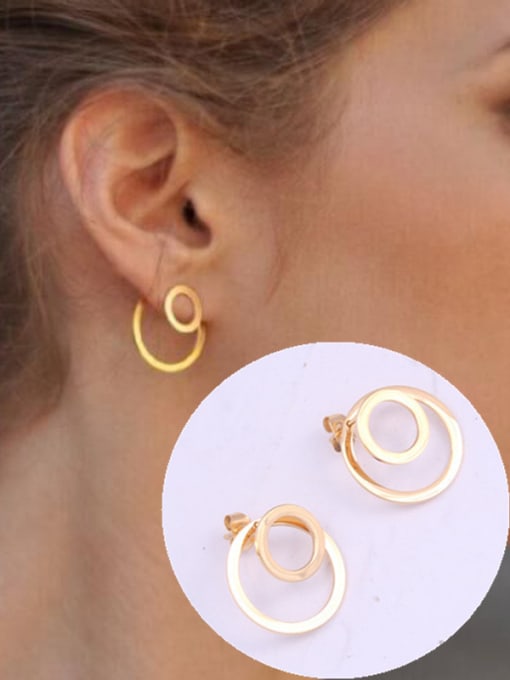 GROSE Titanium With Gold Plated Simplistic Smooth Round Drop Earrings 1