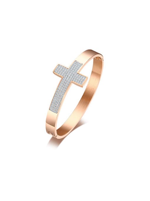 CONG Exquisite Rose Gold Plated Cross Shaped Rhinestone Bangle 0