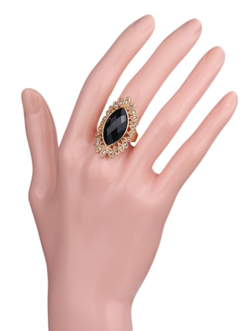 Gujin Retro Noble style Black Oval Resin stone Rhinestones Gold Plated Ring 1