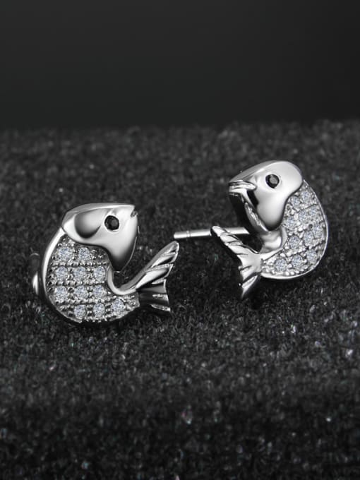 SANTIAGO Fashion Shiny Tiny Zirconias Fish 925 Sterling Silver Stud Earrings 1