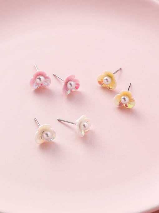 Girlhood Alloy With Platinum Plated Cute Colored  Shell Artificial Pearl Shell flower 6 piece earrings 1