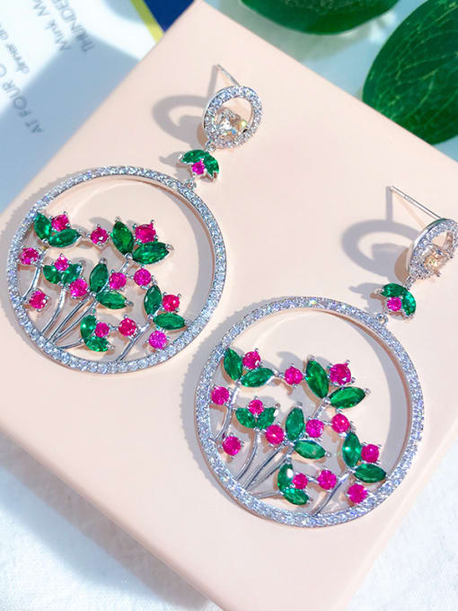 KK Copper With  Cubic Zirconia Luxury Flower Chandelier Earrings 1