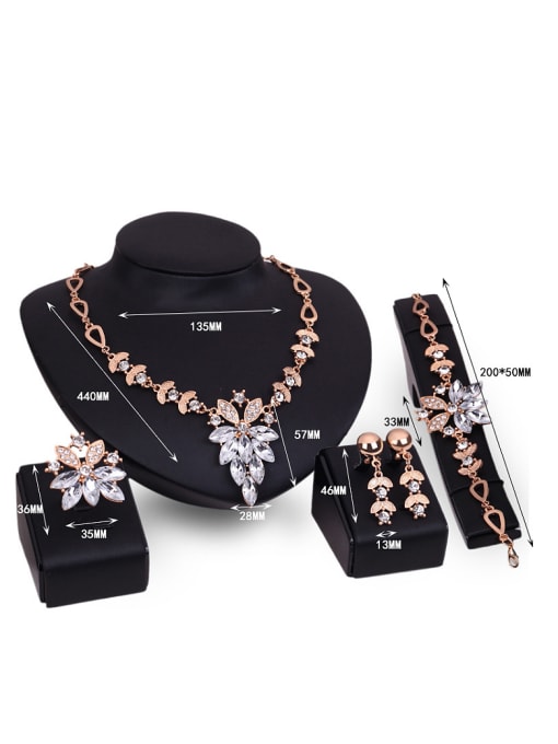 BESTIE Alloy Imitation-gold Plated Fashion Flower-shaped Artificial Gemstones Four Pieces Jewelry Set 2