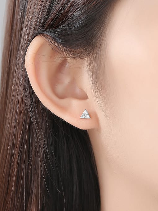 CCUI 925 Sterling Silver With Cubic Zirconia Simplistic Triangle Stud Earrings 1