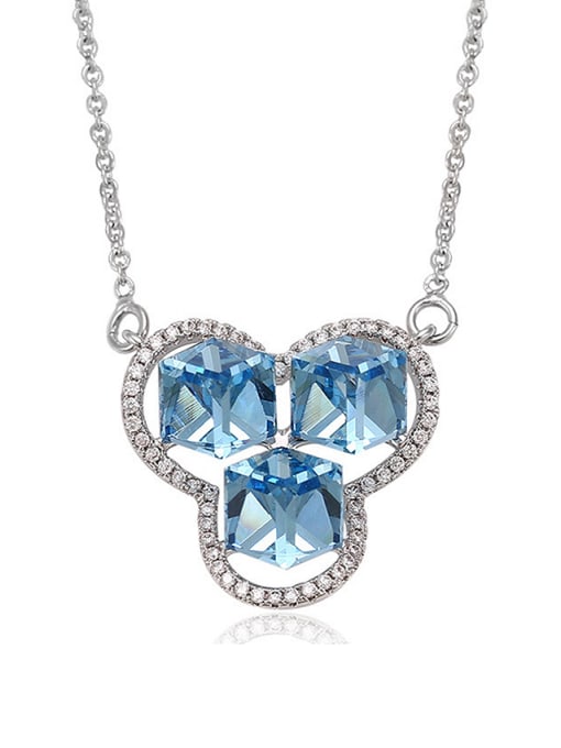 Blue 2018 Copper Alloy White Gold Plated Cube Crystal Necklace