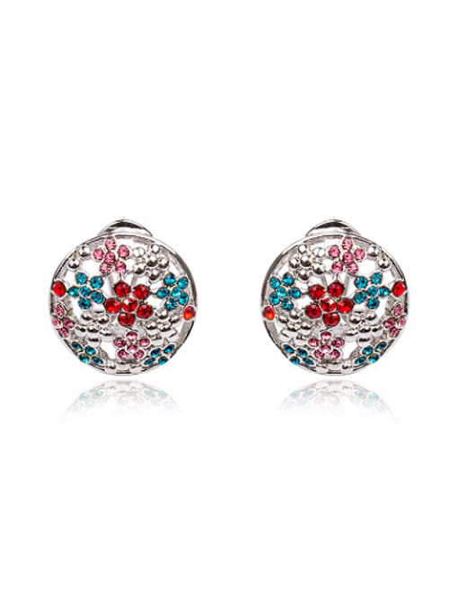 Platinum Colorful Plum Blossom Shaped Austria Crystal Stud Earrings